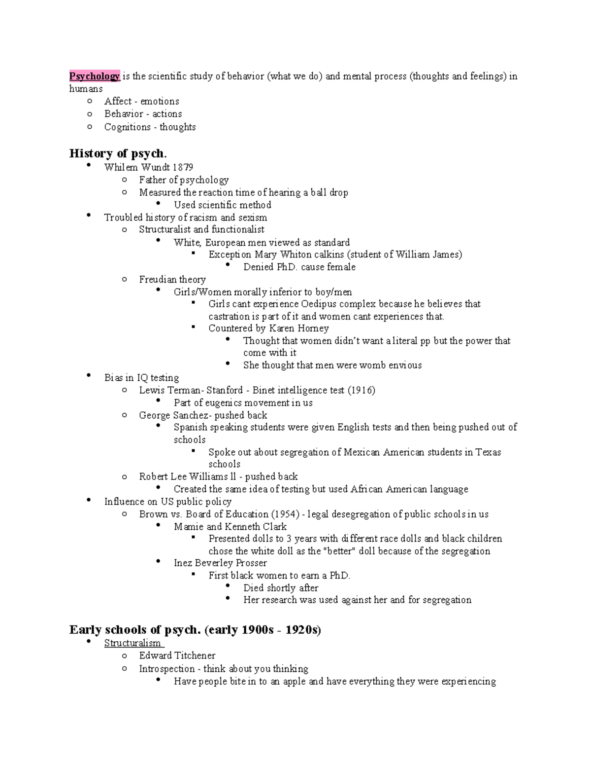 Chapter 1 - Summary Psychology - Psychology is the scientific study of ...