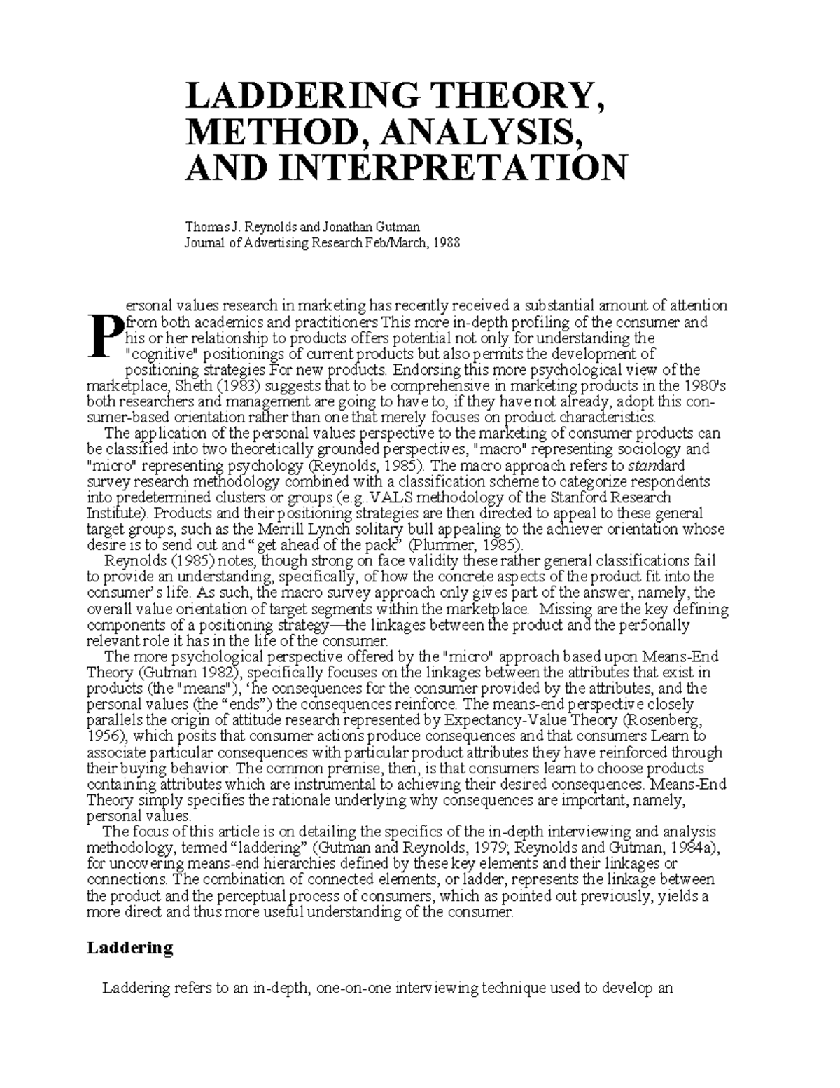 Laddering Theoy original LADDERING THEORY, METHOD, ANALYSIS, AND