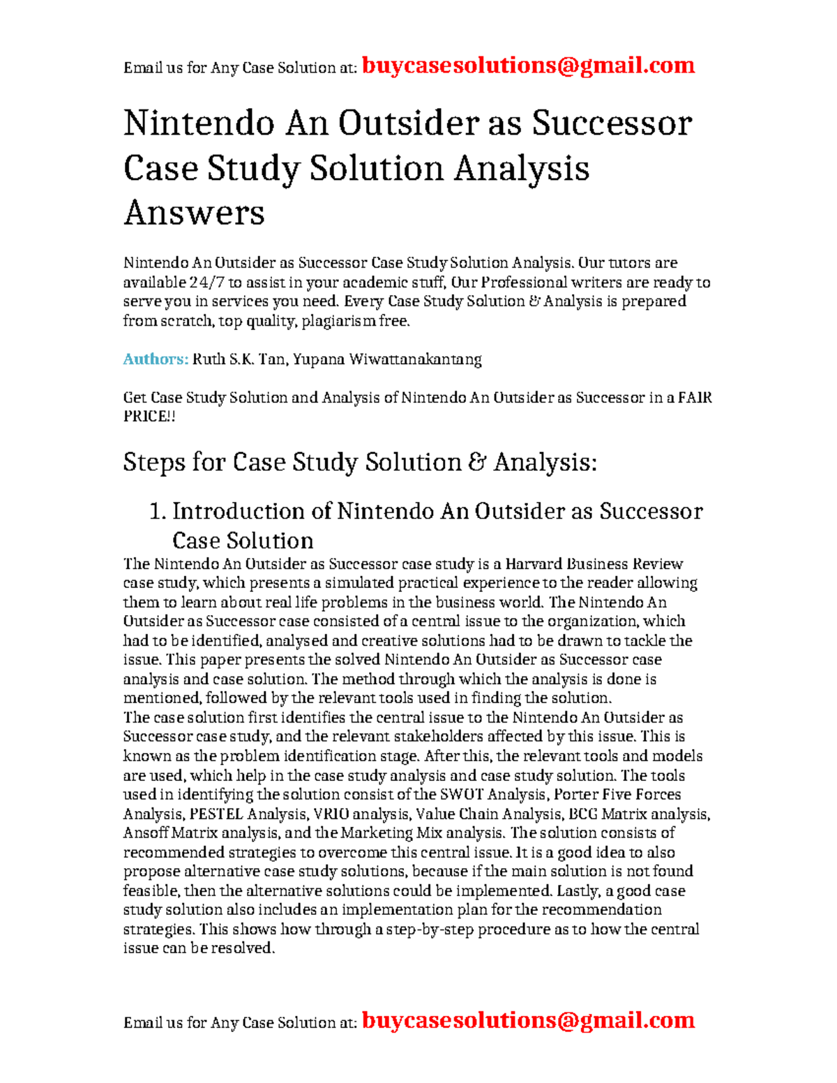 Case Solution Nintendo An Outsider as Successor - Nintendo An Outsider ...