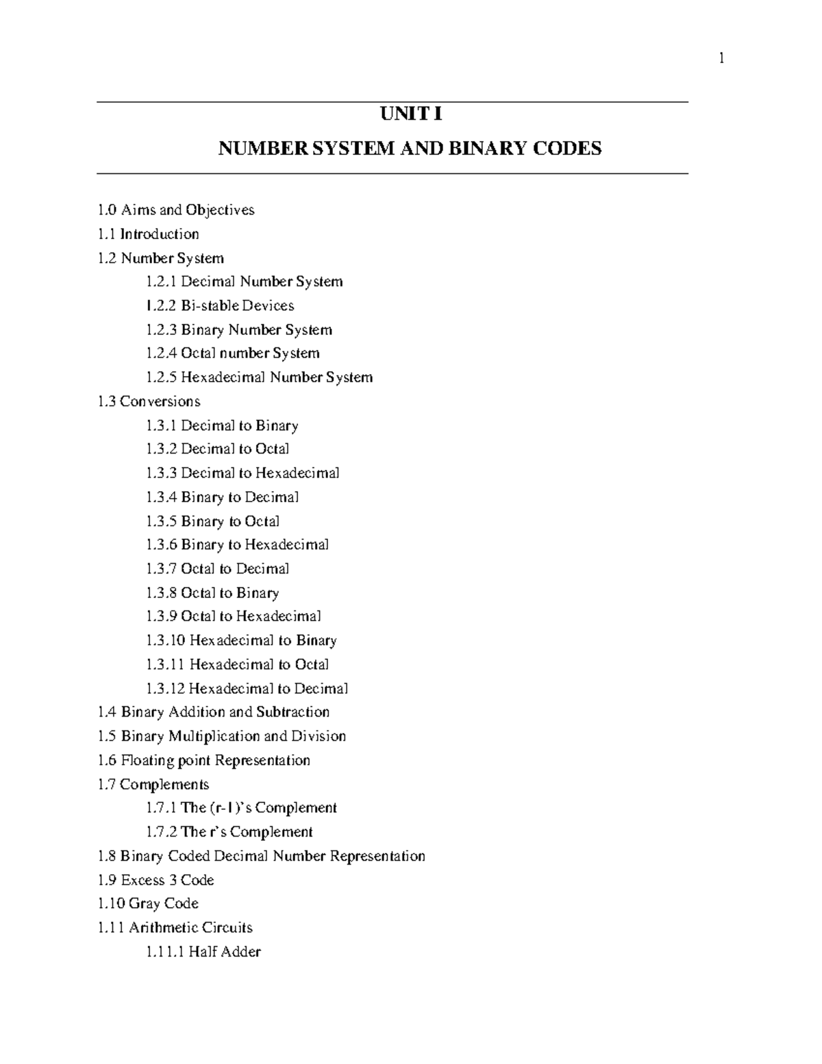 Unit 1 number systems - UNIT I NUMBER SYSTEM AND BINARY CODES 1 Aims ...