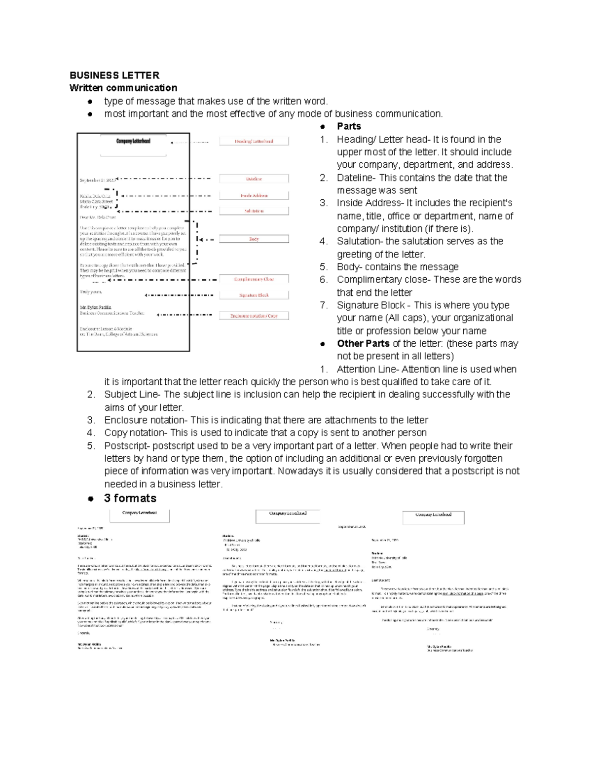 BAM 006 Midterm - BUSINESS LETTER Written Communication Type Of Message ...