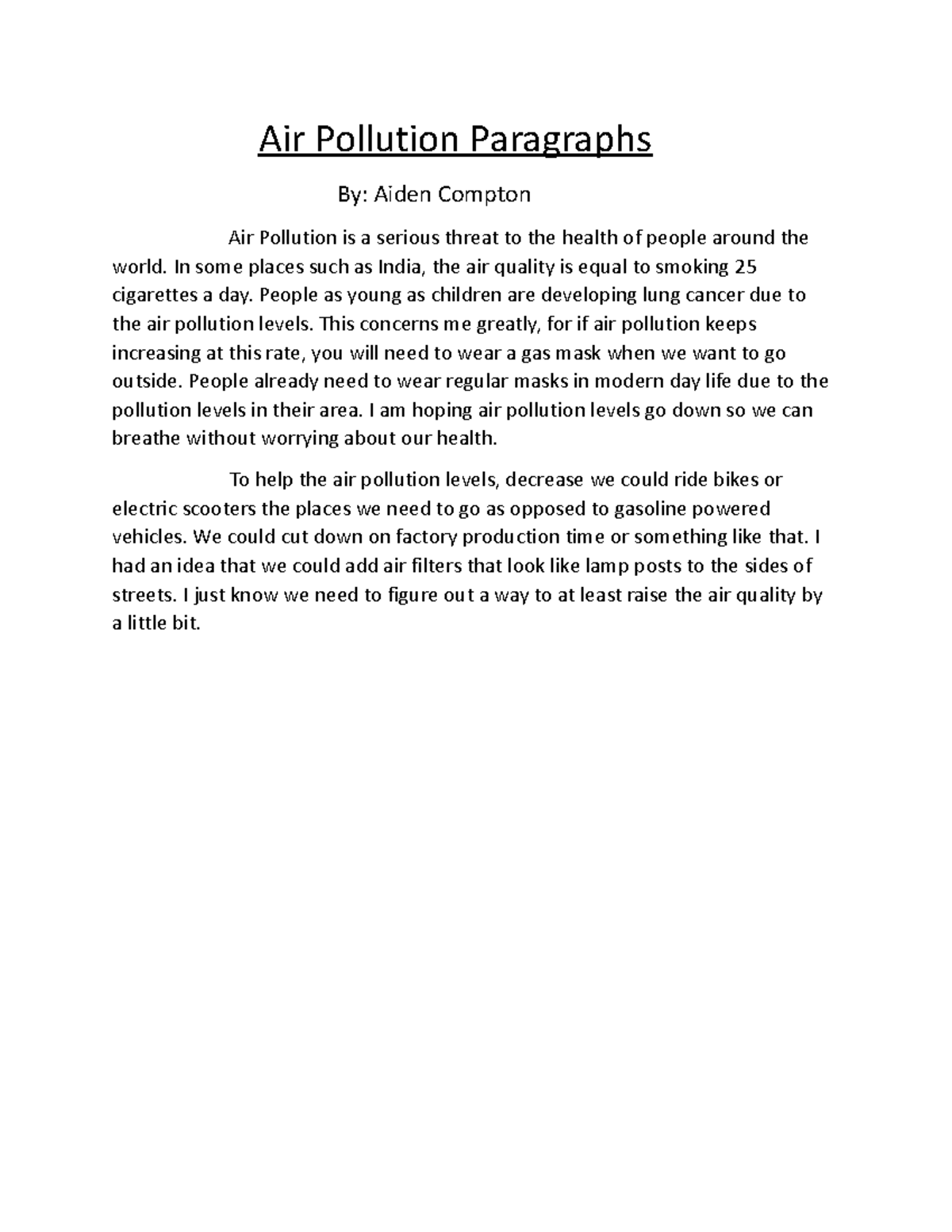 Air Polution Paragraphs Final - Air Pollution Paragraphs By: Aiden ...