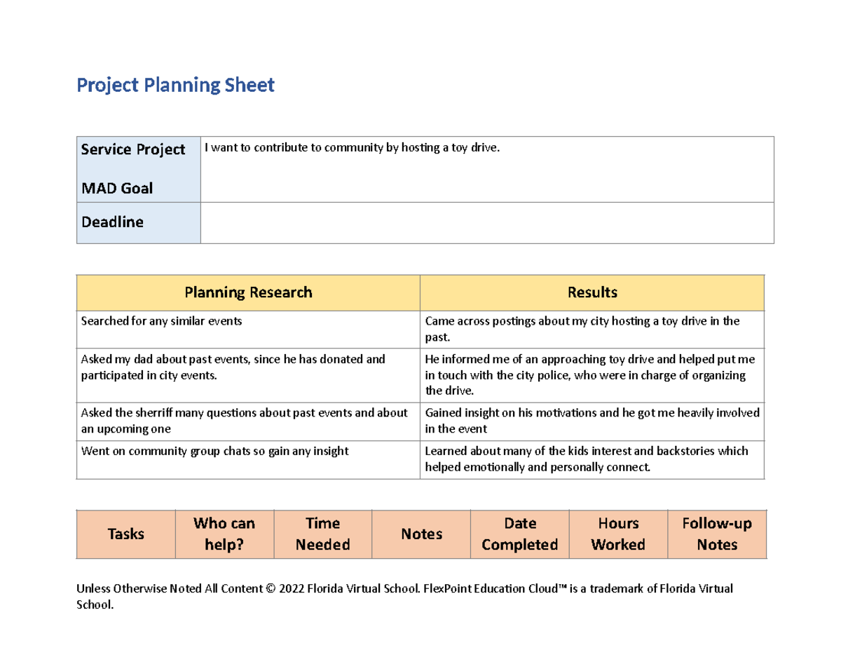 Untitled 2 - lfrfrrf - Project Planning Sheet Service Project MAD Goal ...
