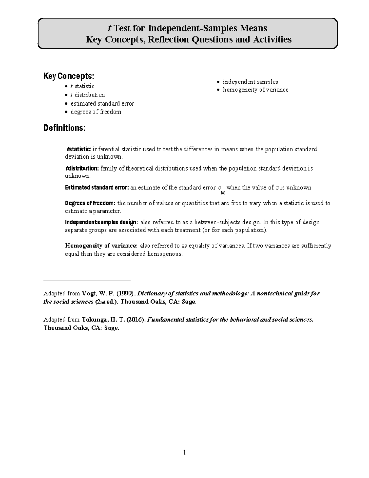 Key Concepts Reflection Questions Activities Week03 Indep Samples t ...