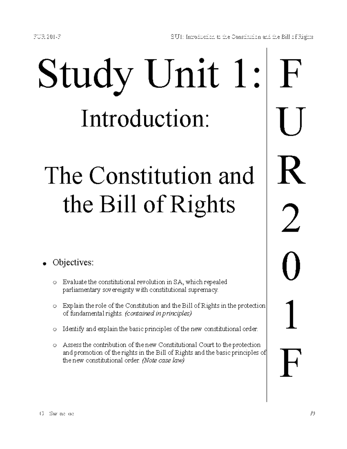 FUR2601 SU1 Introduction to the Constitution and the Bill of Rights 1 ...