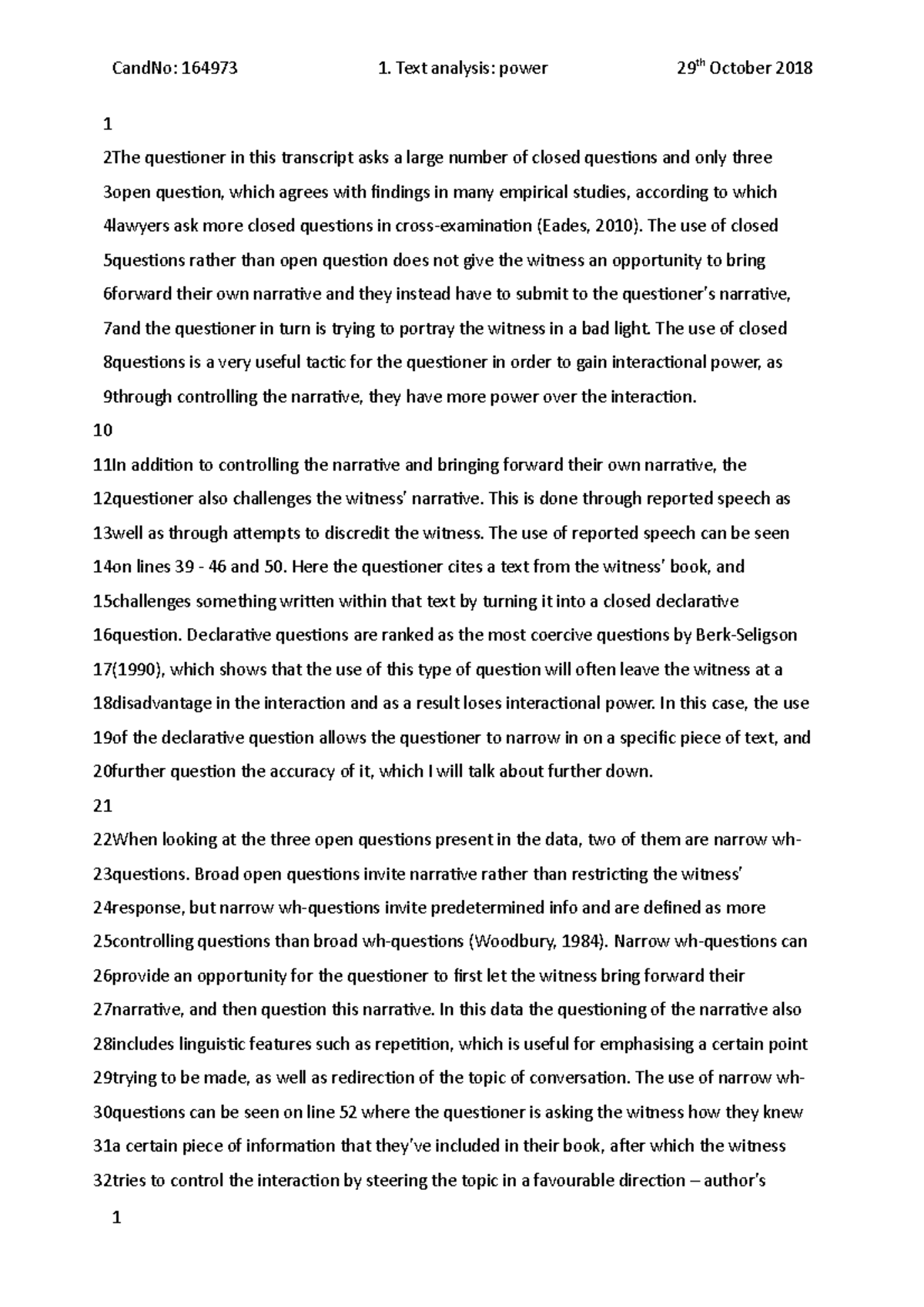 1. Text analysis: power - The questioner in this transcript asks a ...