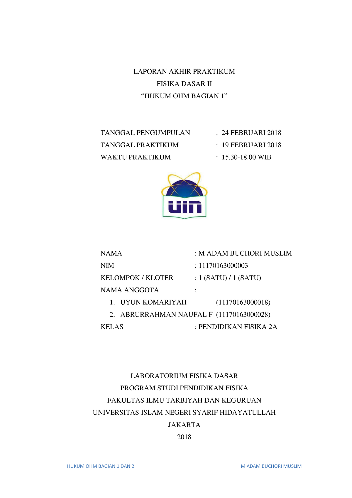 A 03 Laporan Praktikum Hukum Ohm Bagian - LAPORAN AKHIR PRAKTIKUM ...