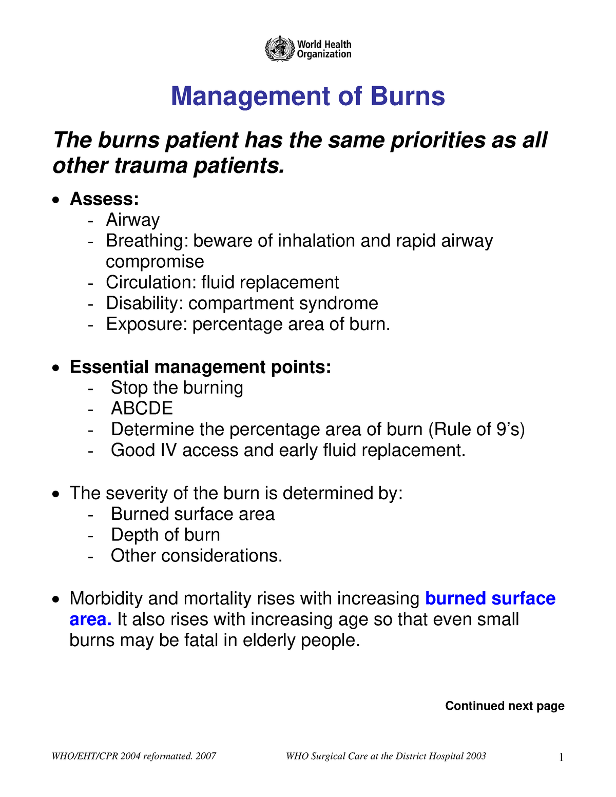 Burns Management - Management Of Burns The Burns Patient Has The Same ...