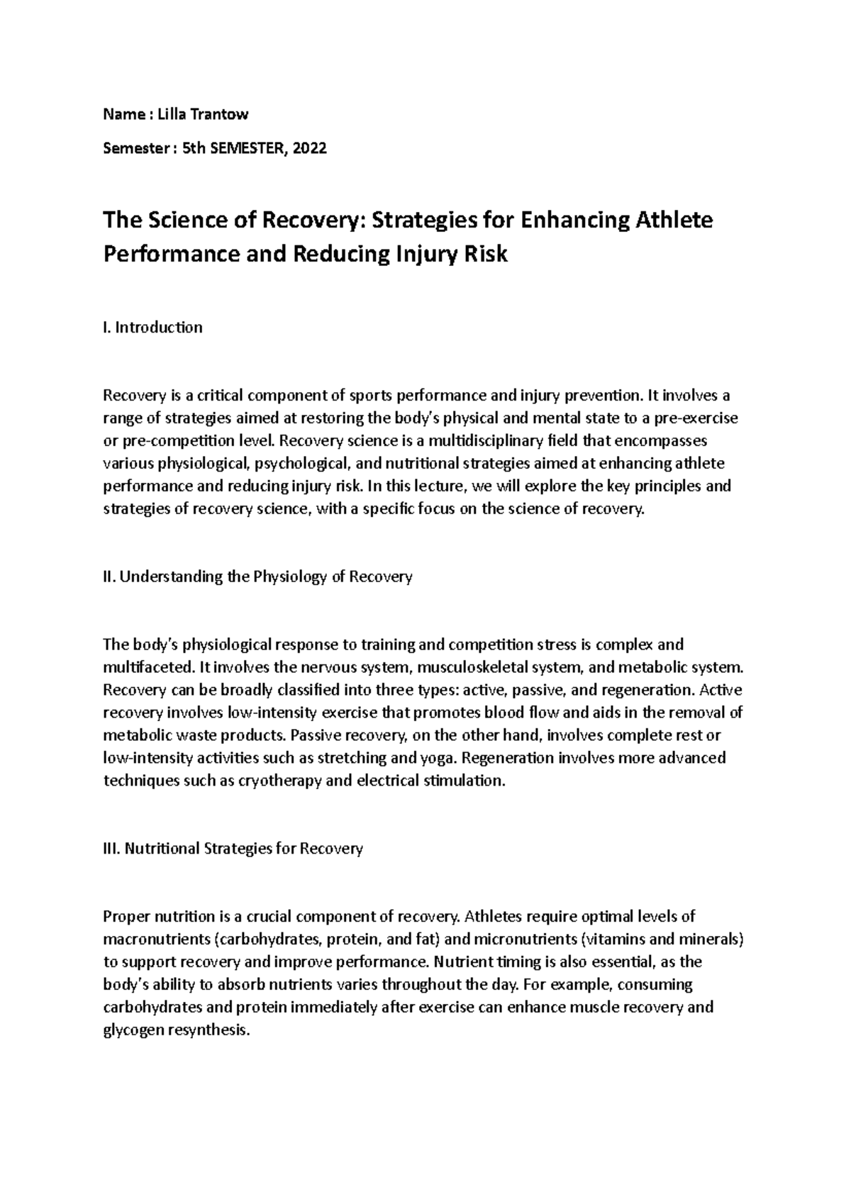 The Science of Recovery Strategies for Enhancing Athlete Performance ...