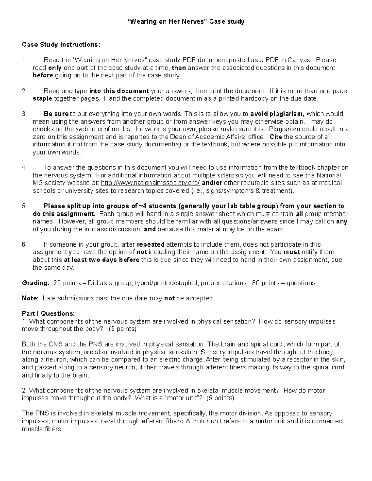 Case MS Wearing Nerves AP1 - “Wearing on Her Nerves” Case study Case ...