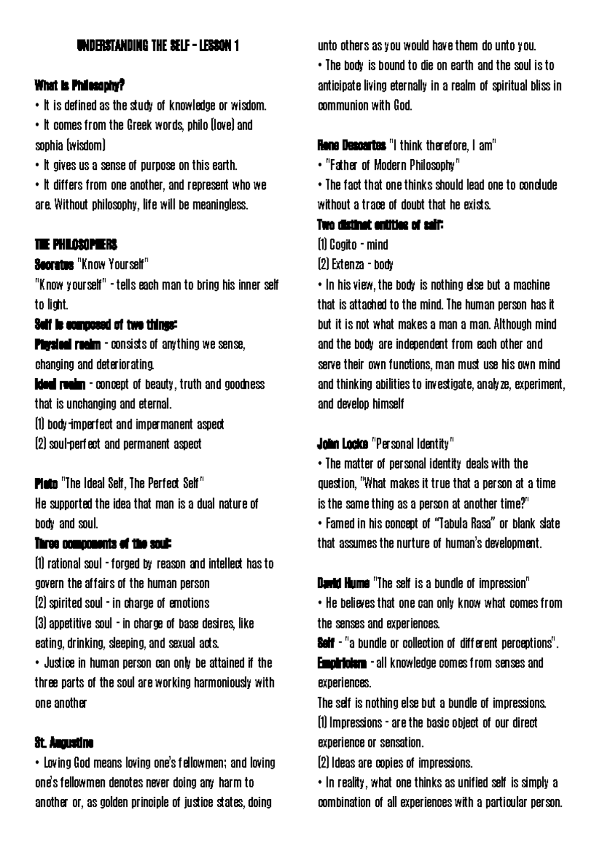UTS Lesson 1 - Ms. Abby - UNDERSTANDING THE SELF - LESSON 1 What is ...