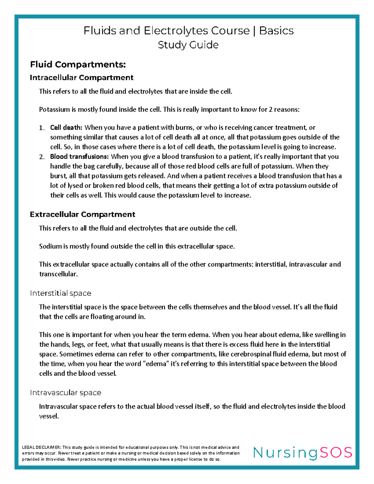 Fluids and Electrolytes Course - Basics Study Guide - LEGAL DISCLAIMER ...
