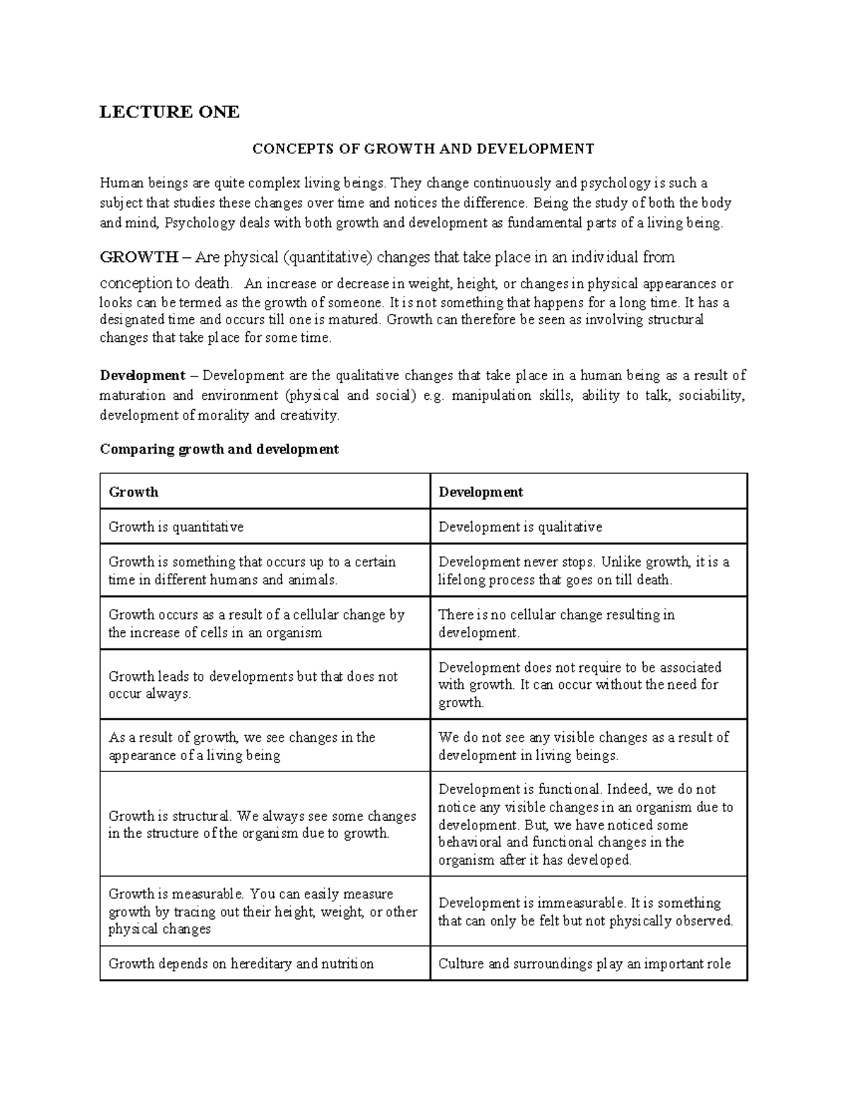 PSY Growth AND Development [ Filed ] - LECTURE ONE CONCEPTS OF GROWTH ...