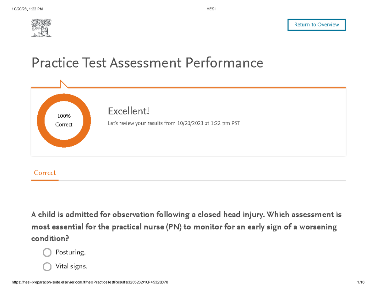 HESI practice quiz - Practice Test Assessment Performance A child is ...