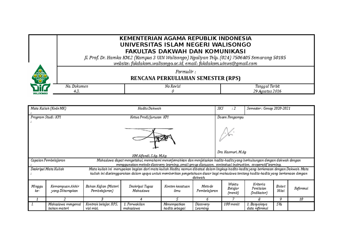 RPS Hadits Dakwah 2021 - KEMENTERIAN AGAMA REPUBLIK INDONESIA ...