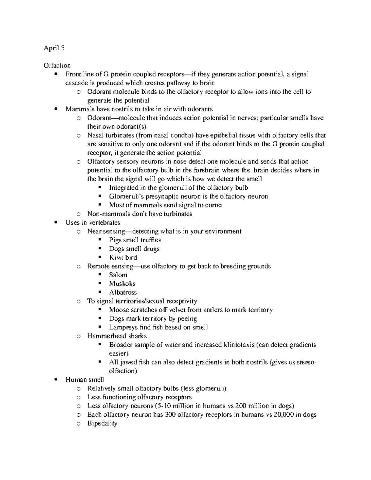 Physiology of Olfaction - April 5 Olfaction Front line of G protein ...