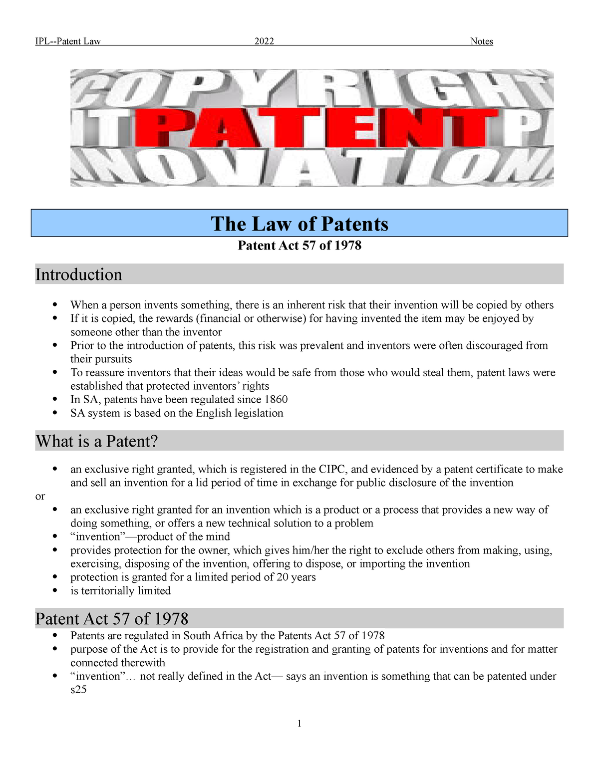 Patent Law 2022 Notes Complete The Law Of Patents Patent Act 57 Of   Thumb 1200 1553 