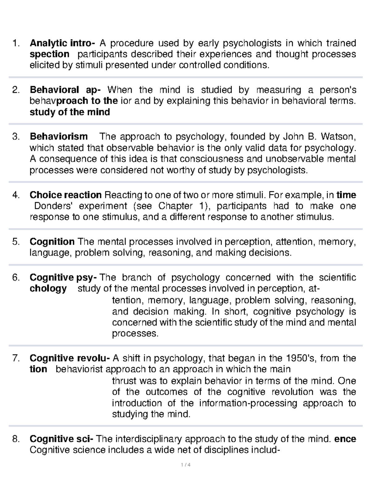 Chapter 1 Cognitive Psychology - Analytic Intro- A Procedure Used By 