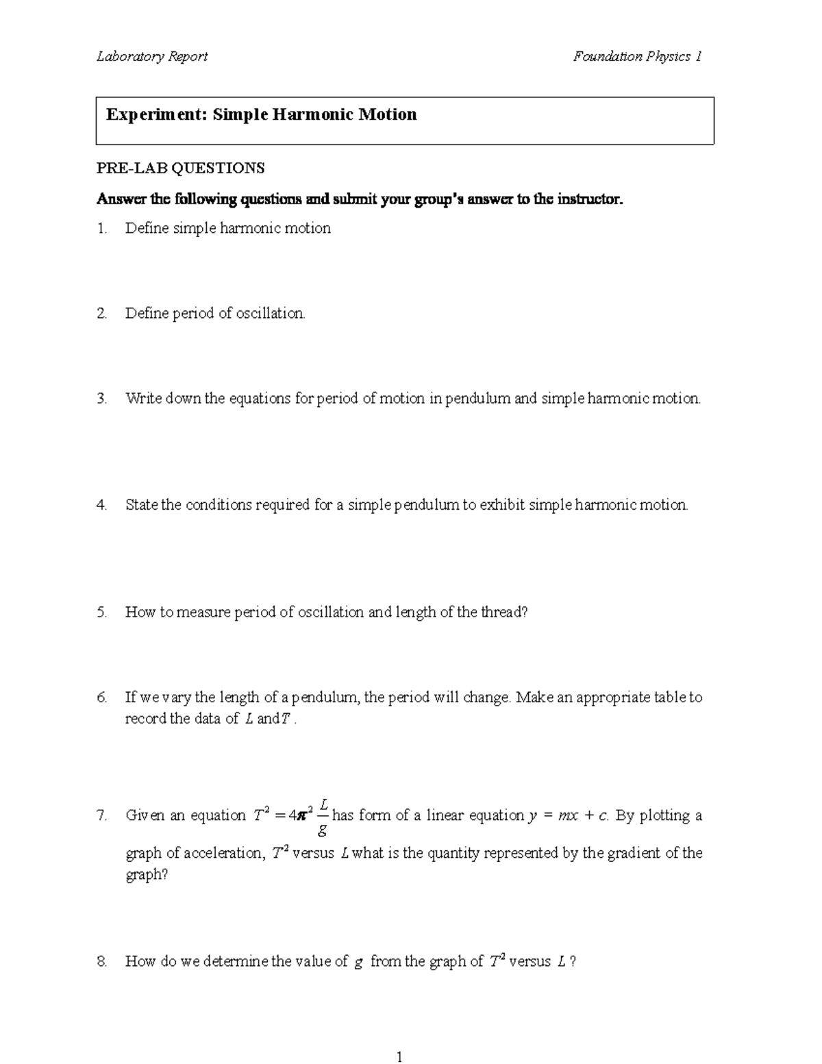 simple harmonic motion - Foundation Study of Physics - UiTM - Studocu