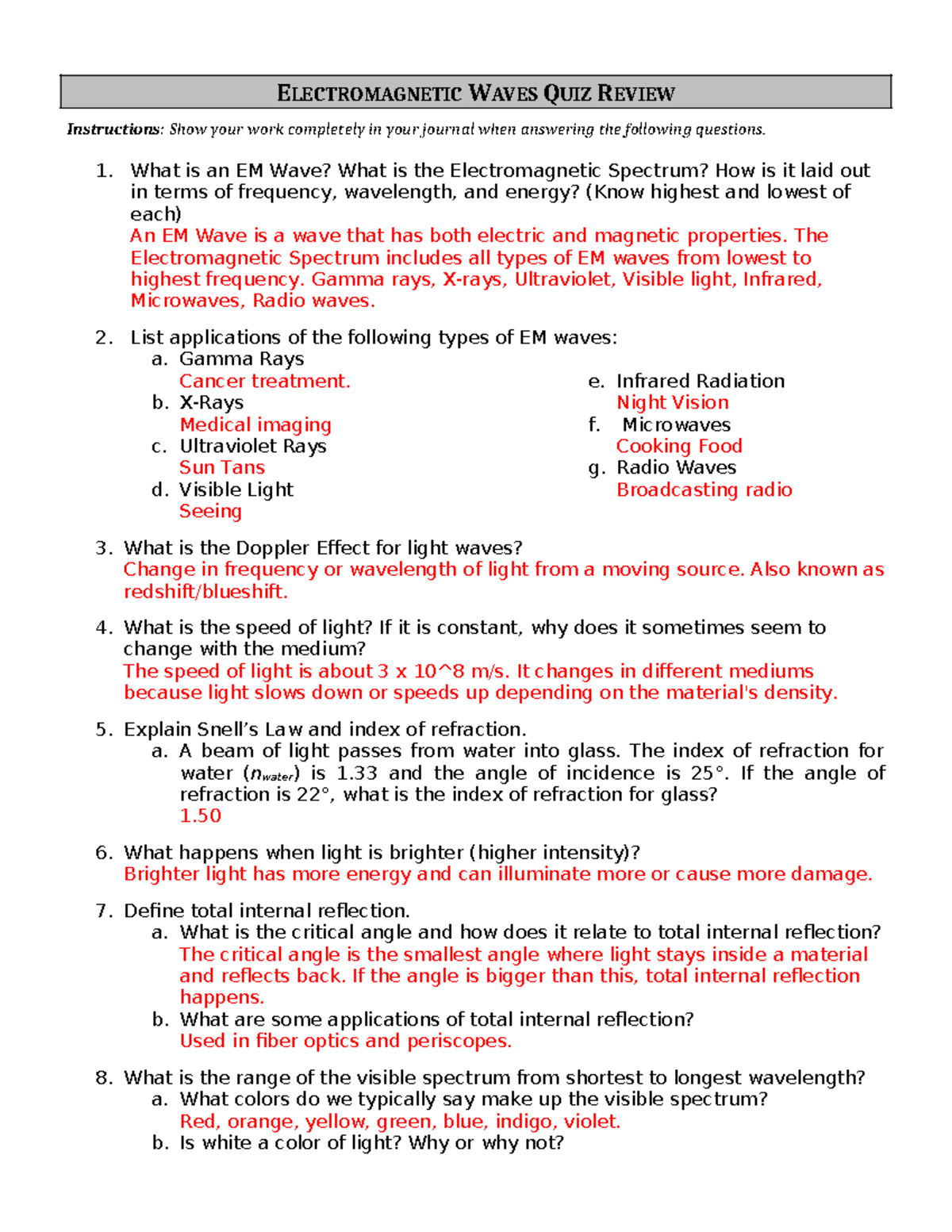 Waves Quiz Review done WAVES QUIZ