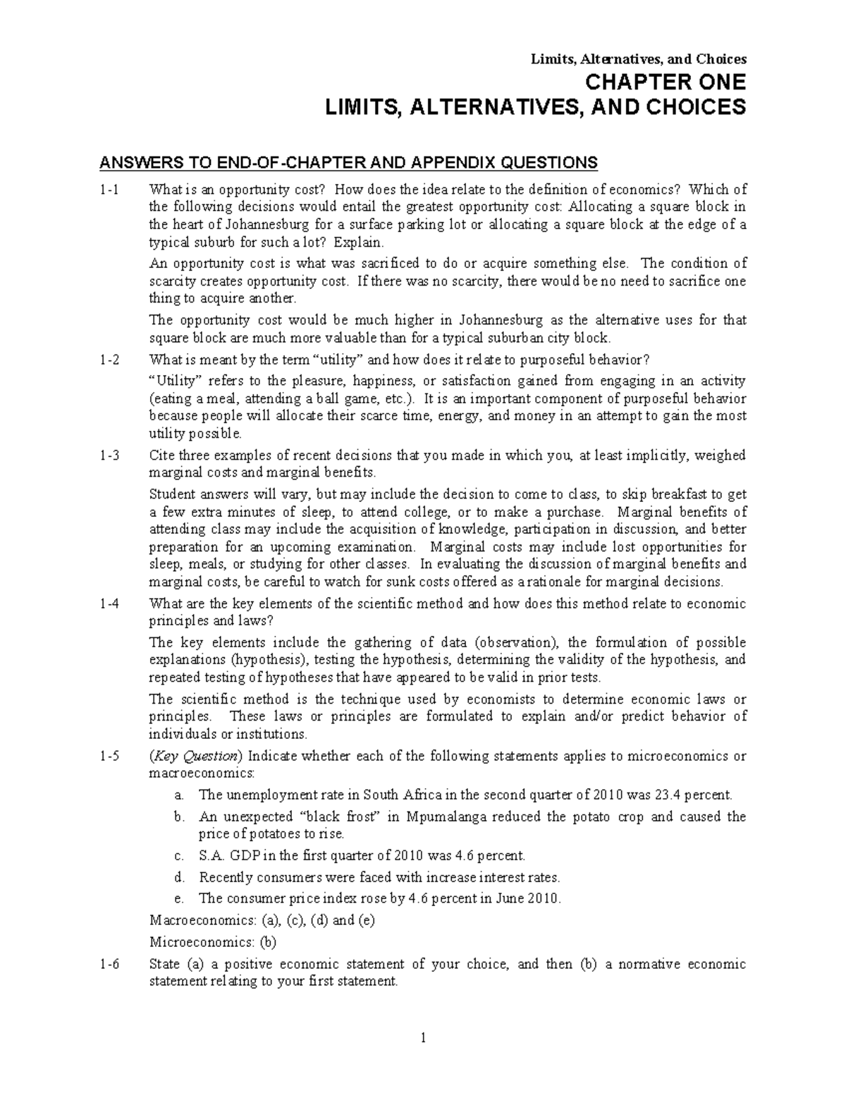 Chapter 1 EOCQ - PRACTICE - CHAPTER ONE LIMITS, ALTERNATIVES, AND ...