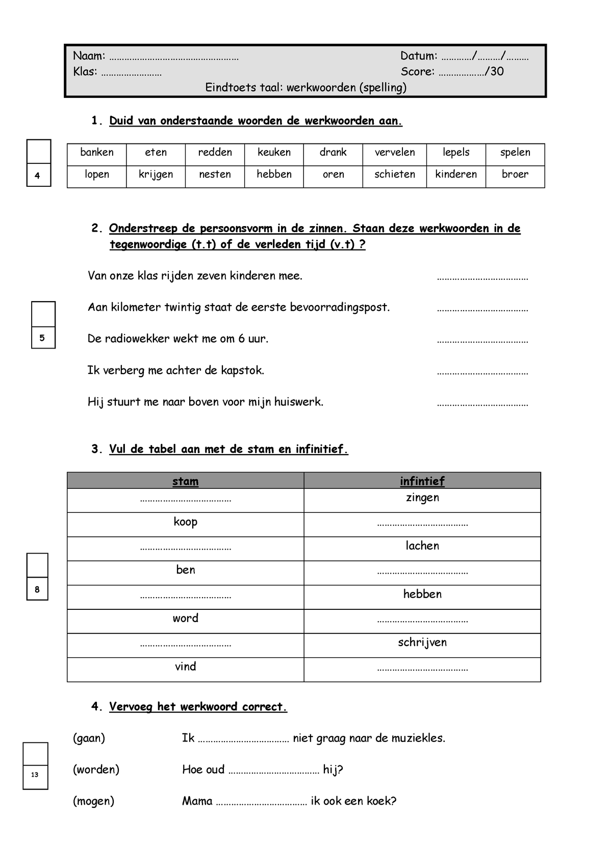 Eindtoets werkwoorden Naam