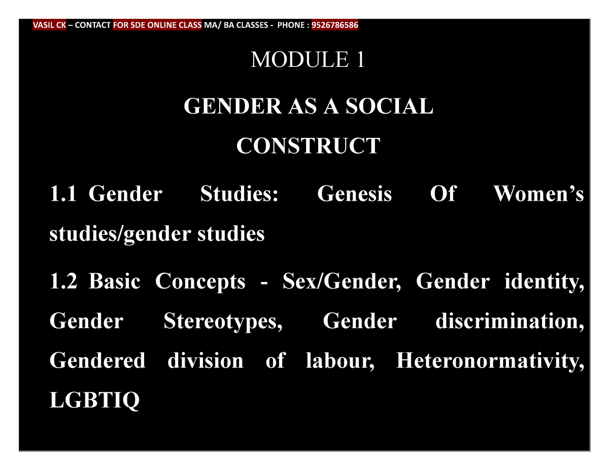 MA Gender SYL - SOCIOLOGY NOTES - MODULE 1 GENDER AS A SOCIAL CONSTRUCT ...