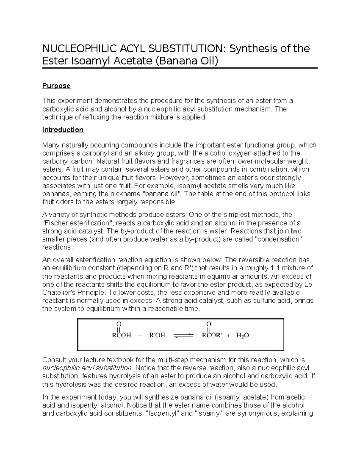 Banana Oil protocol final NUCLEOPHILIC ACYL SUBSTITUTION Synthesis