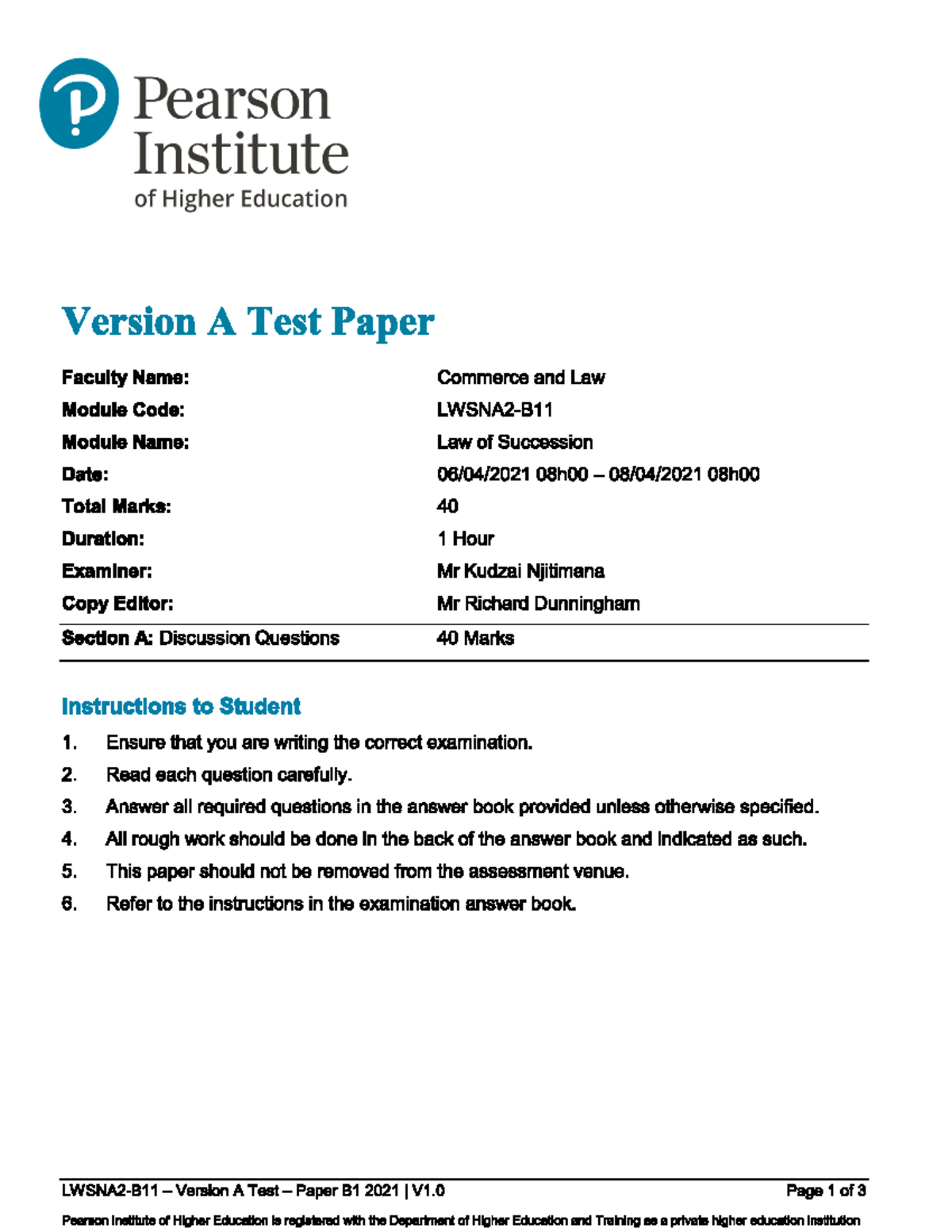 Lwsna 2-B11- Test Paper 2021 - Studocu
