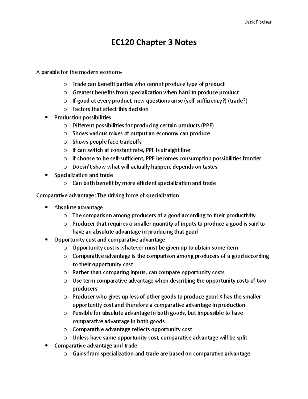 EC 120 Chapter 3 Notes - Jack Fischer EC120 Chapter 3 Notes A parable ...
