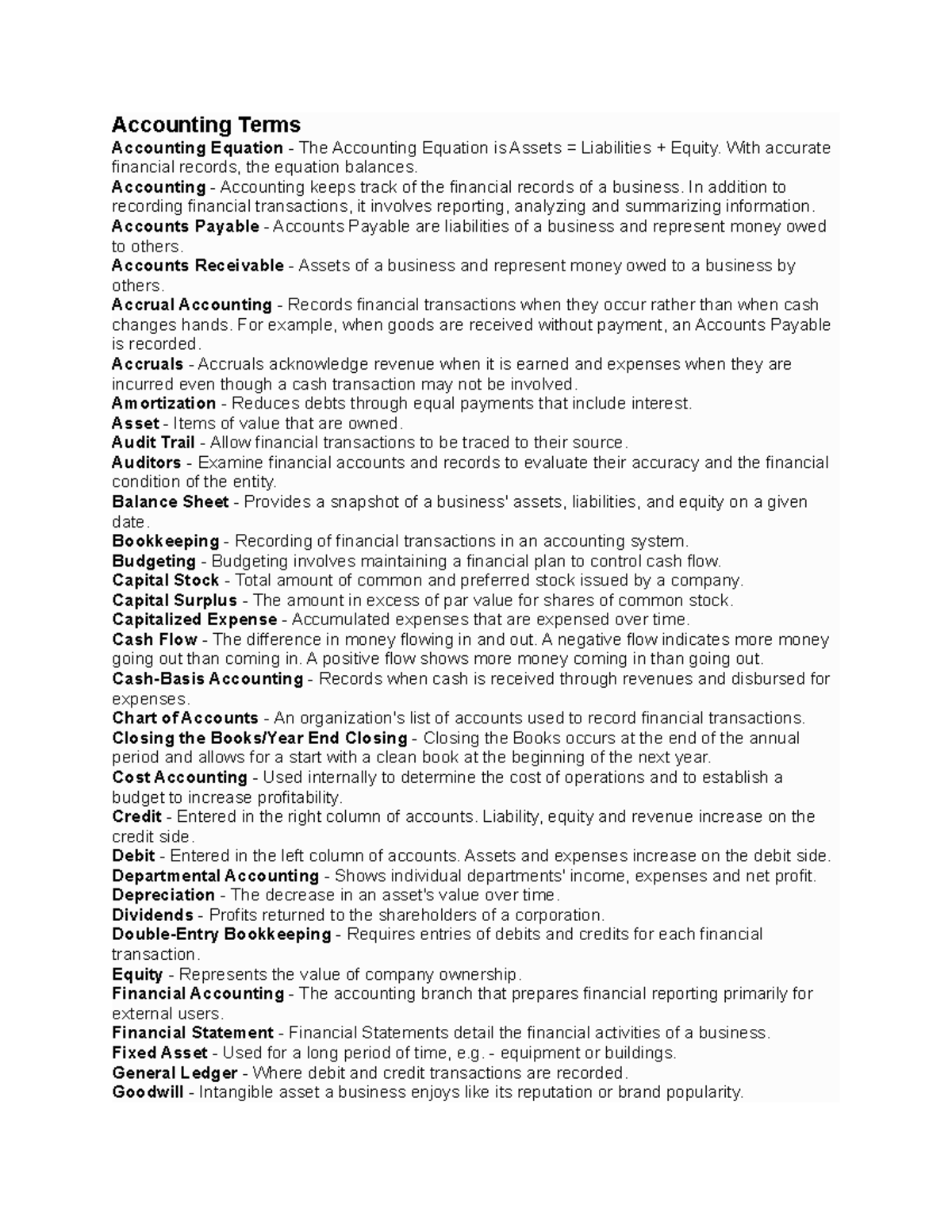 Accounting Terms asdasdada Accounting Terms Accounting Equation
