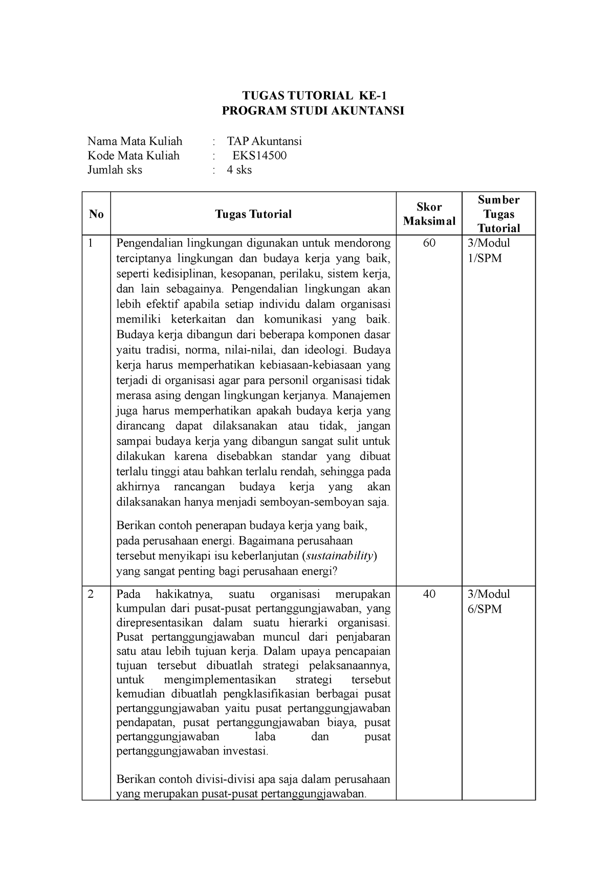 Tugas Eksi Rev Tugas Tutorial Ke Program Studi Akuntansi Nama Mata Kuliah Tap