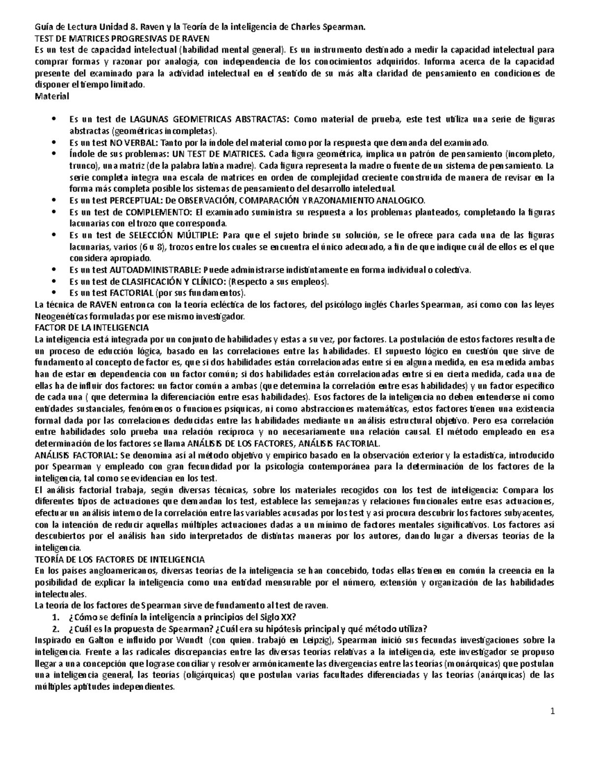 Teoria Bifactorial - Guía De Lectura Unidad 8. Raven Y La Teoría De La ...