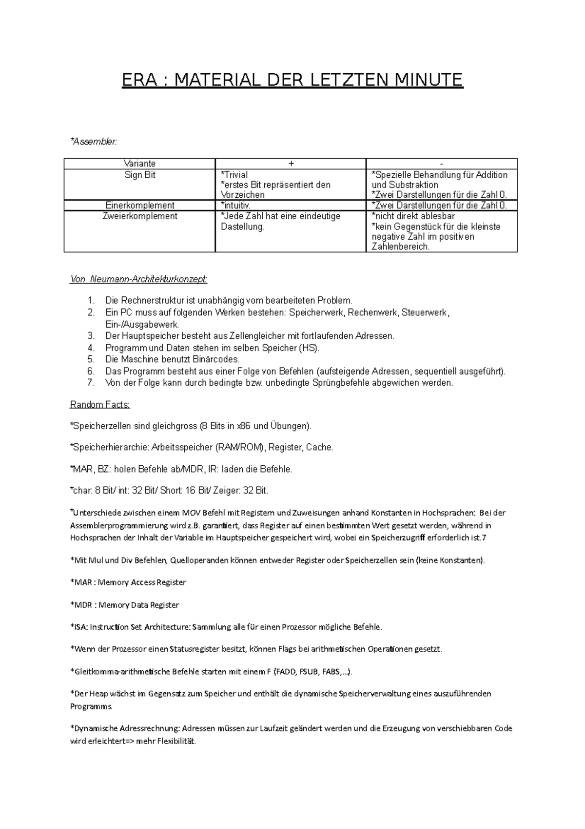 ERA - Einerkomplement *intuitiv. *Zwei Darstellungen für die Zahl 0 ...