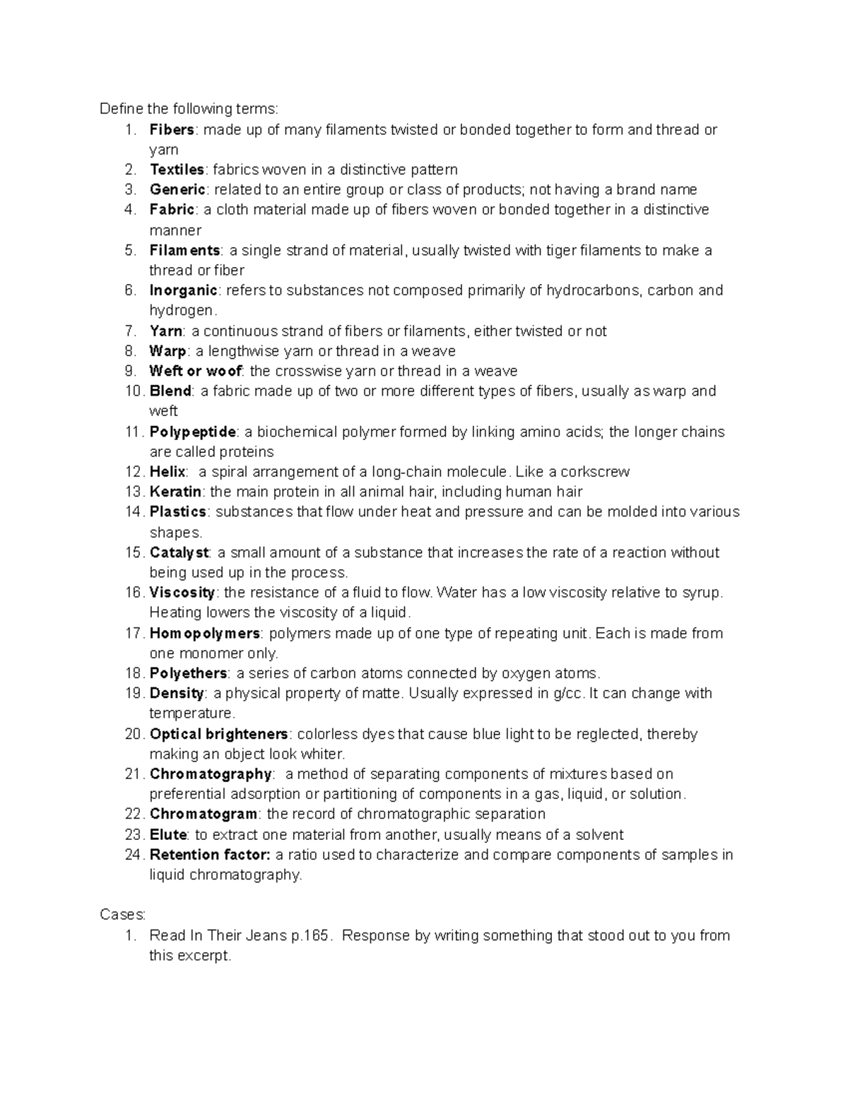 Copy of Ch. 6 Fibers TB. p.134 - Define the following terms: 1. Fibers ...