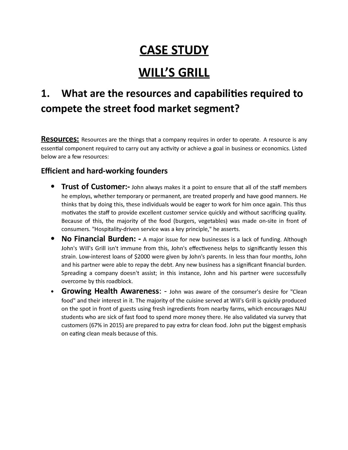 wil's grill case study vrio analysis