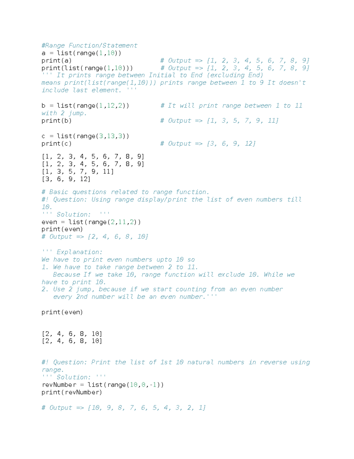 3.Python List Comperihension - #Range Function/Statement a = list(range ...