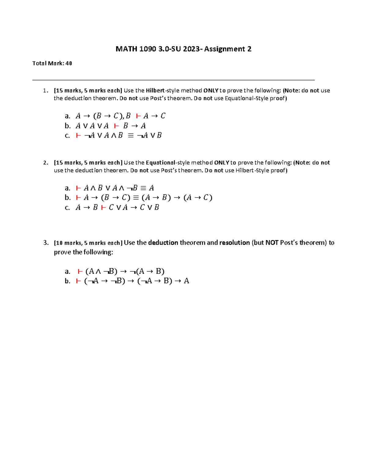 MATH1090 SU 2023 Assignment 2 - MATH 1090 3-SU 2023- Assignment 2 Total ...