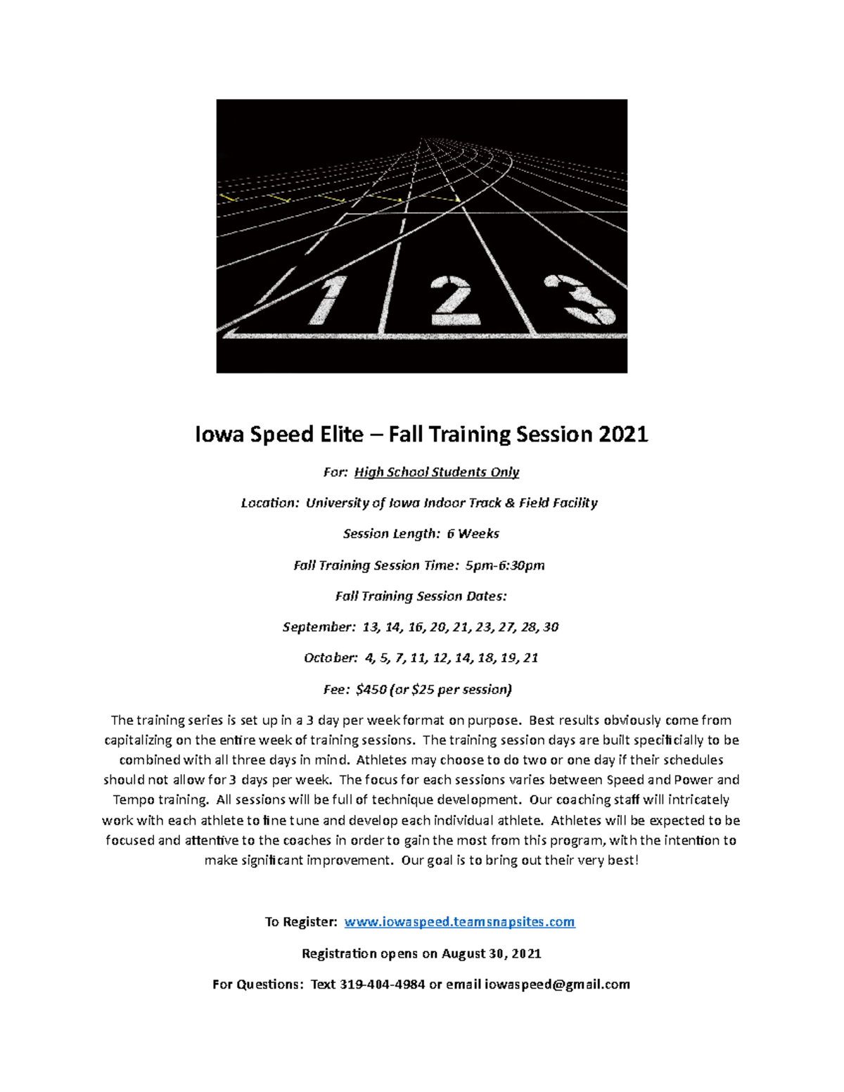 Iowa Speed Elite Fall Training 2021 Information Iowa Speed Elite