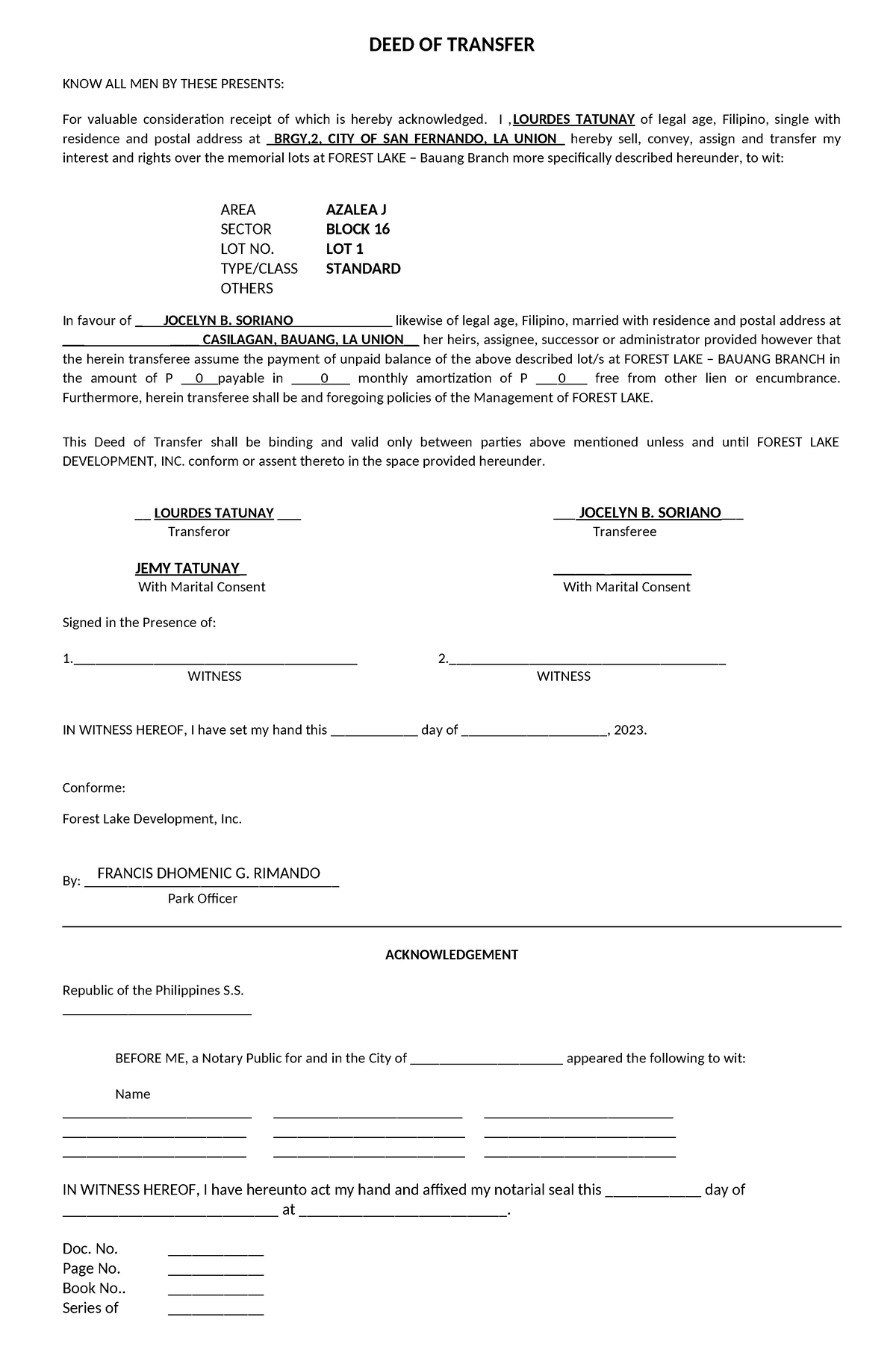 DEED OF Transfer-NEW - sample document - DEED OF TRANSFER KNOW ALL MEN ...