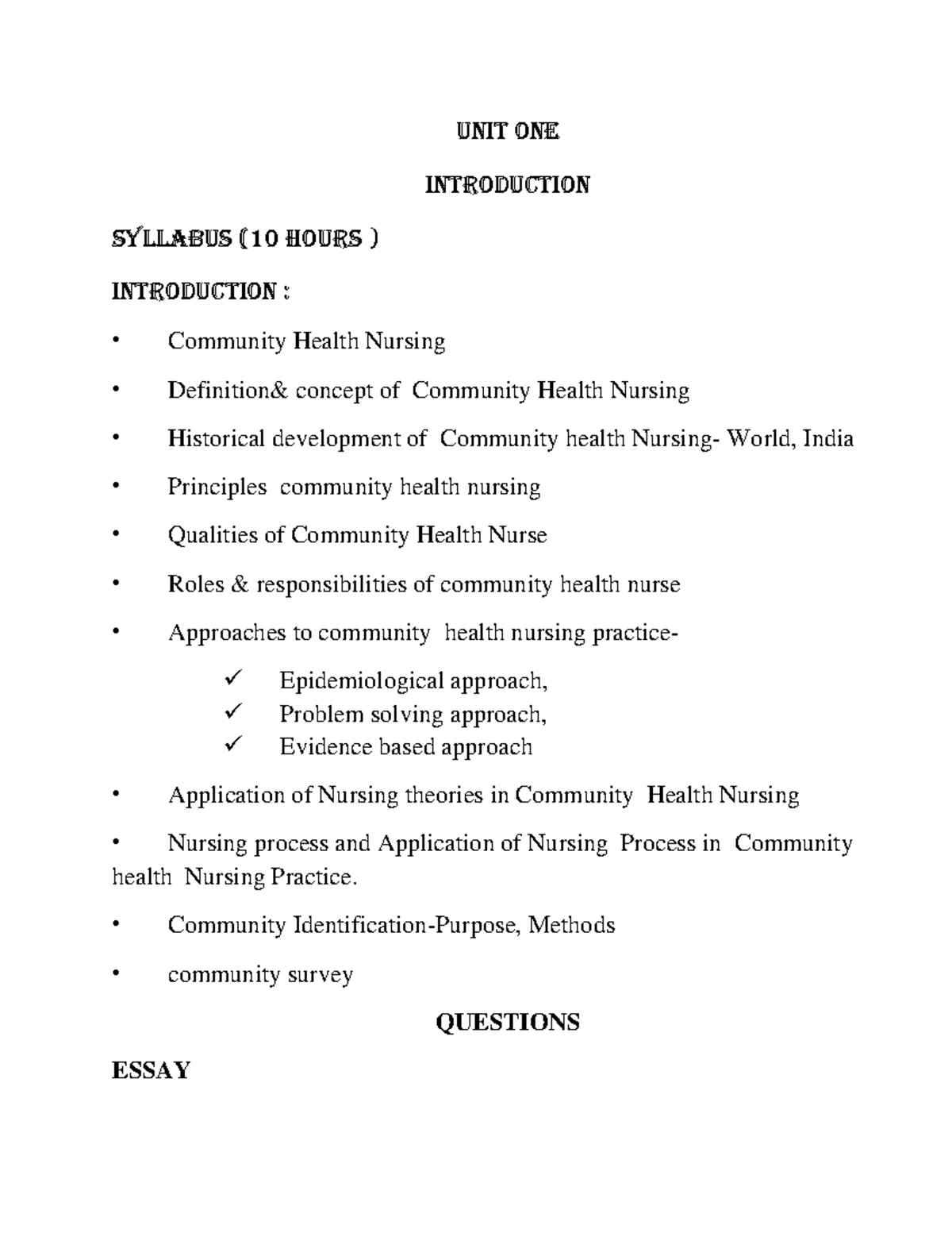 community health nursing assignment pdf