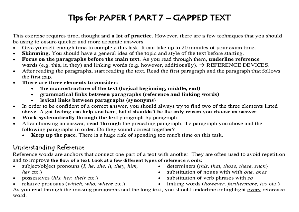 Paper 1 PART 7 TIPS PDF - PARA ALUMNOS DE CAE - Tips for PAPER 1 PART 7 ...