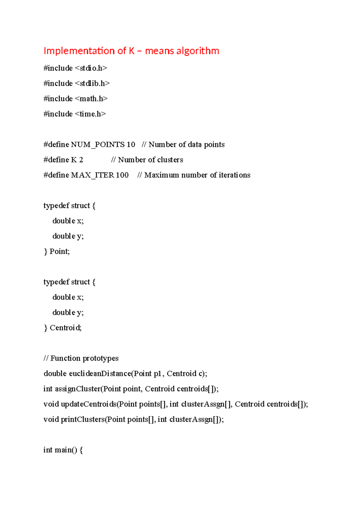 Kmeans - Notes - Implementation of K – means algorithm #include # ...