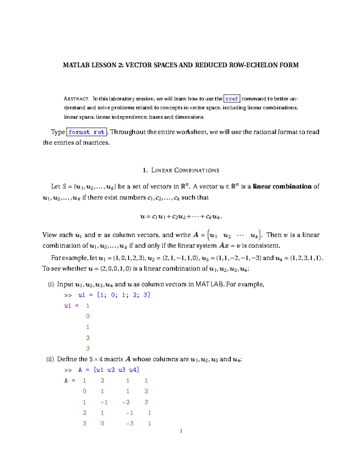Matlab Lesson 2 - ABSTRACT. In this laboratory session, we will learn ...