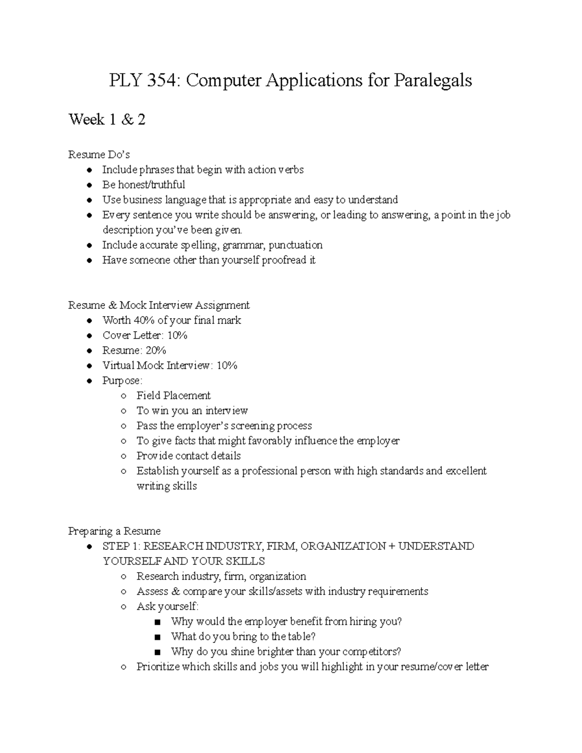 PLY 354 - 3 Weeks Of Lecture Notes - PLY 354: Computer Applications For ...