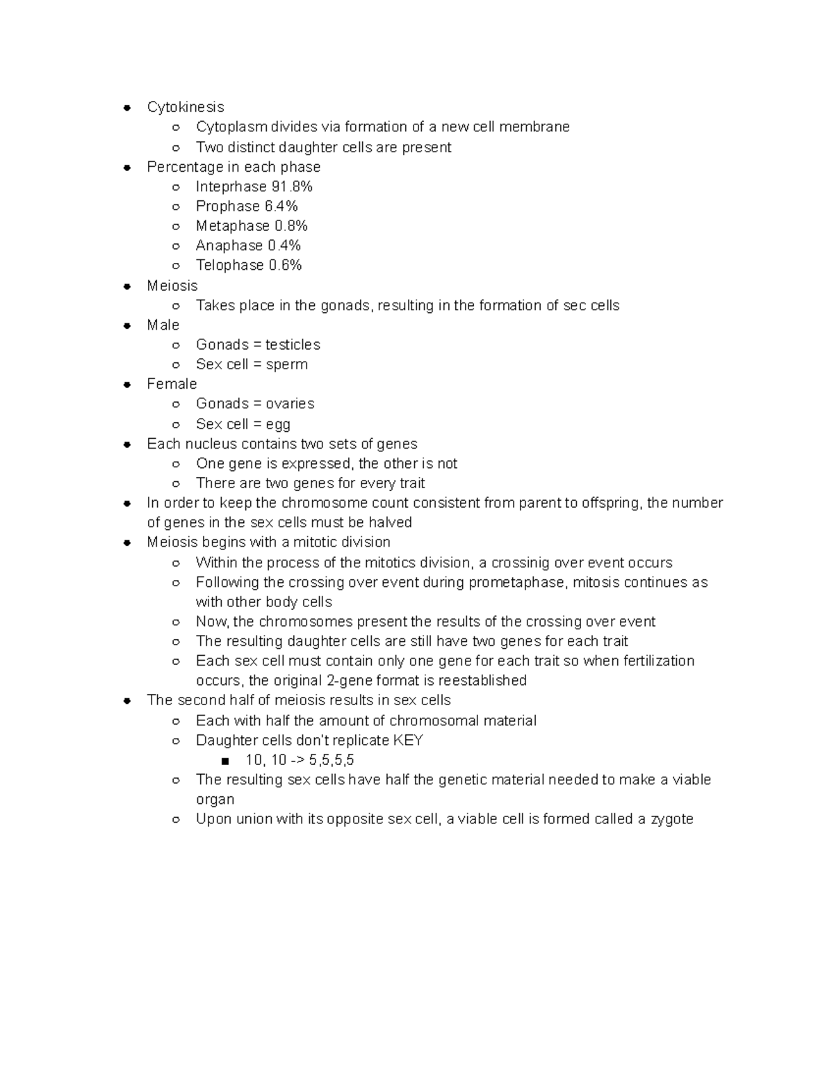 Exam 3 - BIO - Notes for Exam 3 - Cytokinesis Cytoplasm divides via ...