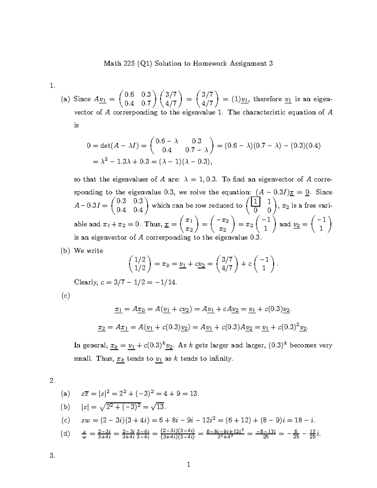 HW3soln - Math 225 (Q1) Solution To Homework Assignment 3 1. (a ...