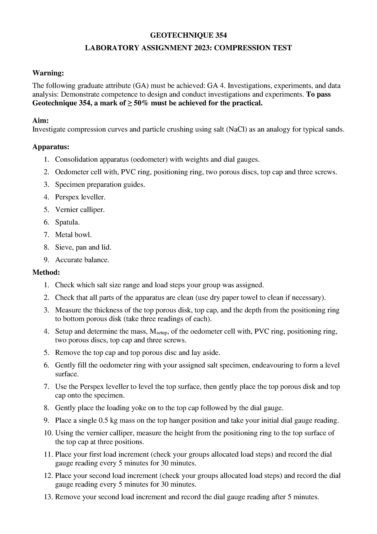 2023 G354 Compression assignment - GEOTECHNIQUE 354 LABORATORY ...