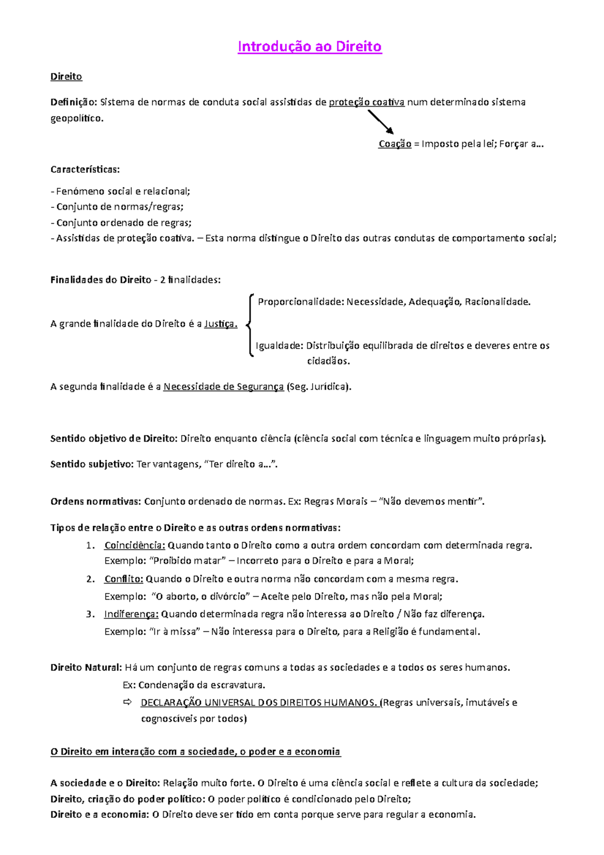 Introdução Ao Direito Resumos - Introdução Ao Direito Direito Definição ...