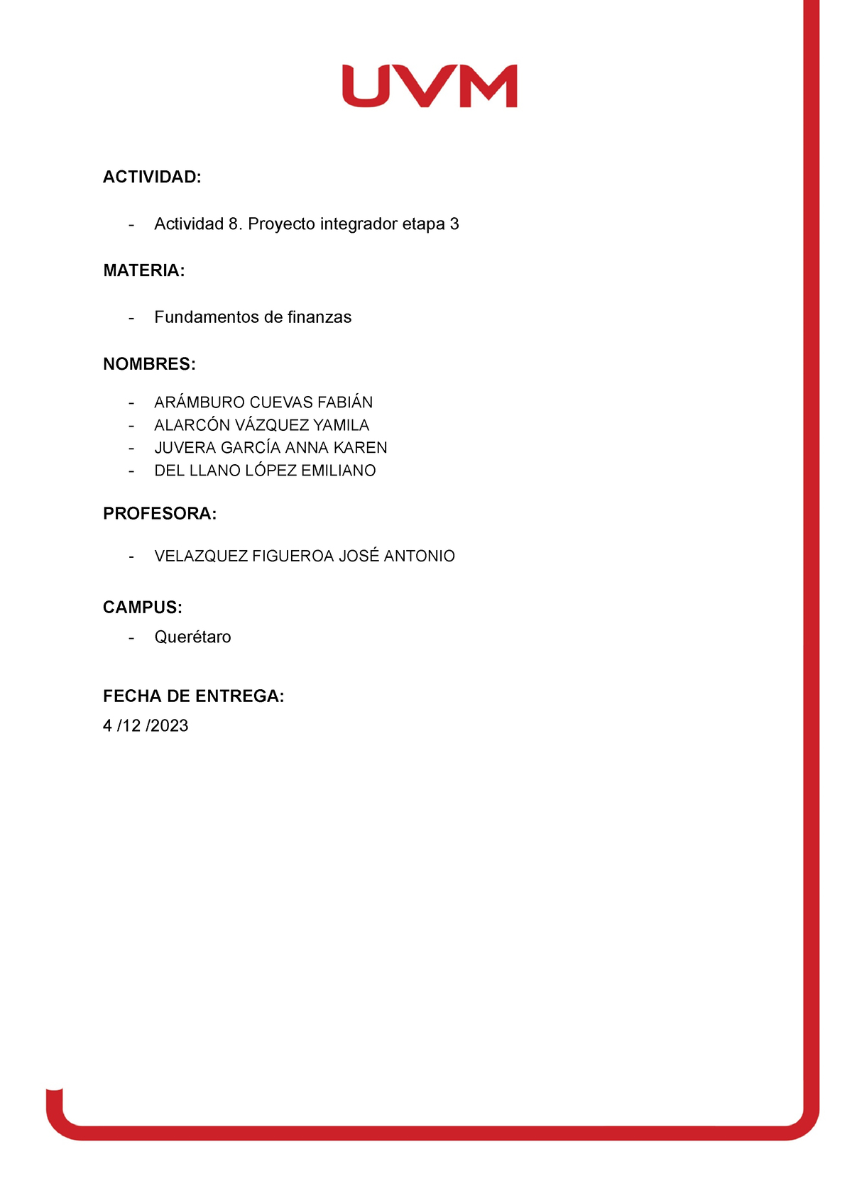 A8 Proyecto Integrador 3 - ACTIVIDAD: Actividad 8. Proyecto Integrador ...